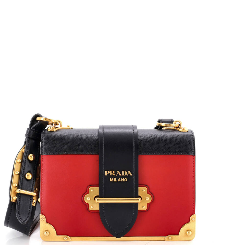 Prada Small Cahier Crossbody Bag Leather and Saffiano Leather